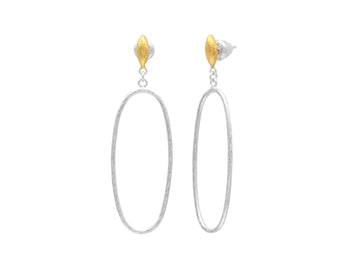 GURHAN, GURHAN Geo Sterling Silver Single Drop Earrings, Large Silver Oval, Olive Top, No Stone, Gold Accents
