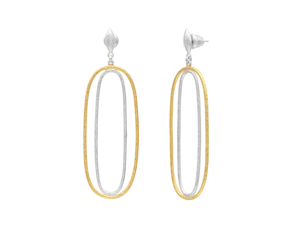 GURHAN, GURHAN Geo Sterling Silver Single Drop Earrings, Large Double Oval, Gold Accents