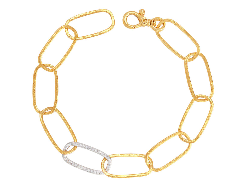 GURHAN Geo 22K Gold Diamond Statement Link Bracelet, Single Pave Link