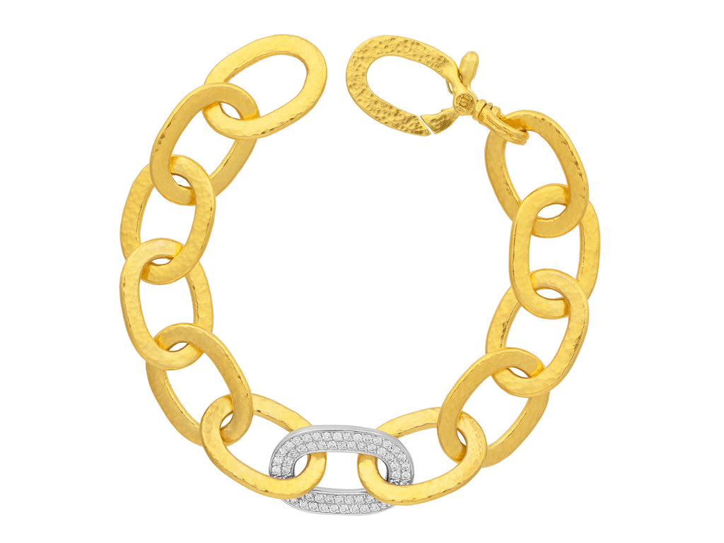 GURHAN, GURHAN Hoopla Gold Diamond Chain Link Bracelet, 14x8mm Flat Oval, Single Pave Link