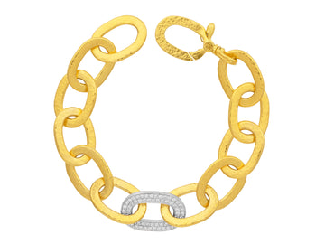 GURHAN, GURHAN Hoopla Gold Diamond Chain Link Bracelet, 14x8mm Flat Oval, Single Pave Link