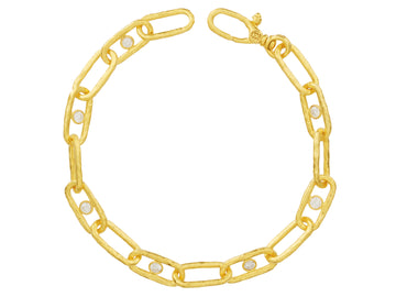 GURHAN, GURHAN Hoopla Gold Diamond Chain Link Bracelet, 12x4mm Oval Links with Center Stone