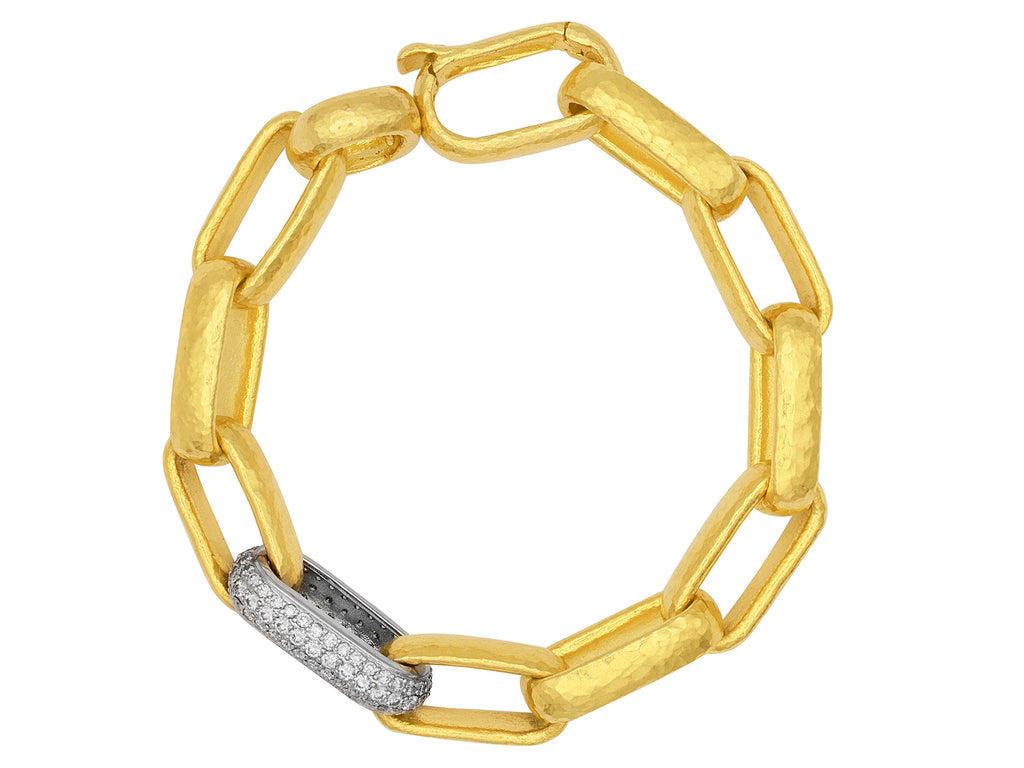 GURHAN, GURHAN Hoopla Gold Diamond Chain Link Bracelet, Large Chunky Oval, Single Pave Link