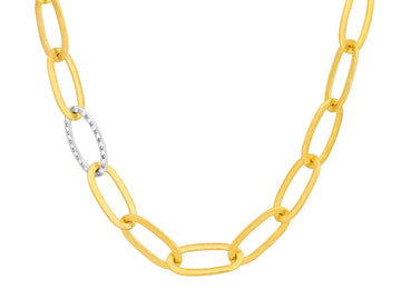 GURHAN, GURHAN Hoopla Gold Diamond Chain Link Necklace, 20x7mm Flat Oval with Single Pave Link