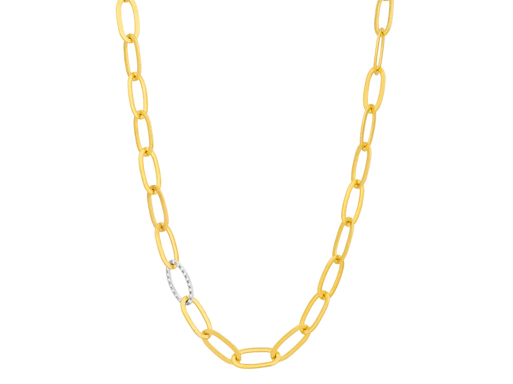 GURHAN, GURHAN Hoopla Gold Diamond Chain Link Necklace, 20x7mm Flat Oval with Single Pave Link