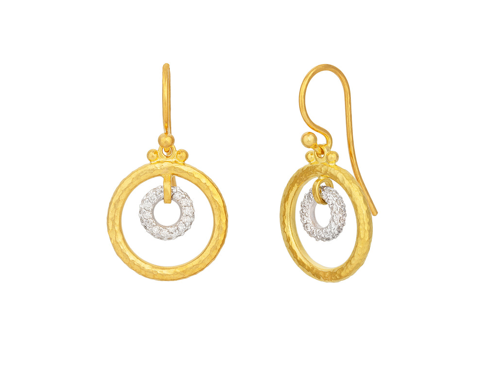 GURHAN, GURHAN Hoopla Gold Diamond Single Drop Earrings, Center Pave Drop, Wire Hook