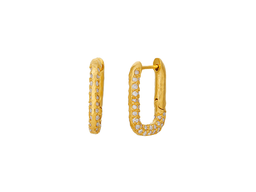 GURHAN, GURHAN Hoopla Gold Diamond Pave Huggie Hoop Earrings, Curved Rectangle