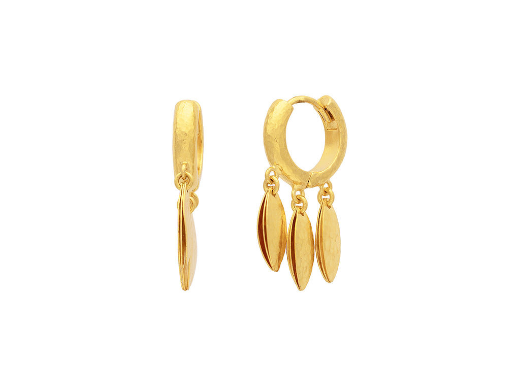 GURHAN, GURHAN Hoopla Gold Huggie Hoop Earrings, 3 Clustered Flake Drops