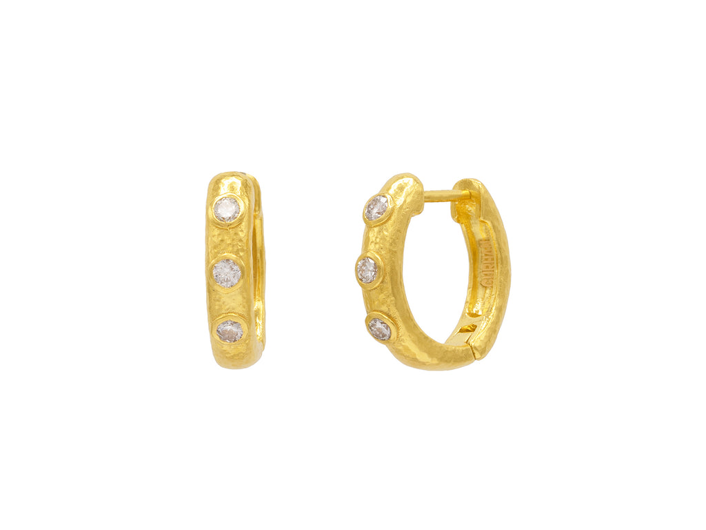 GURHAN, GURHAN Hoopla Gold Diamond Huggie Hoop Earrings, Narrow Round Hinged