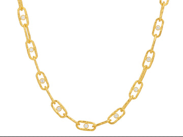 GURHAN, GURHAN Hoopla Gold Diamond Link Short Necklace, 12x4mm Oval Links with Center Stone