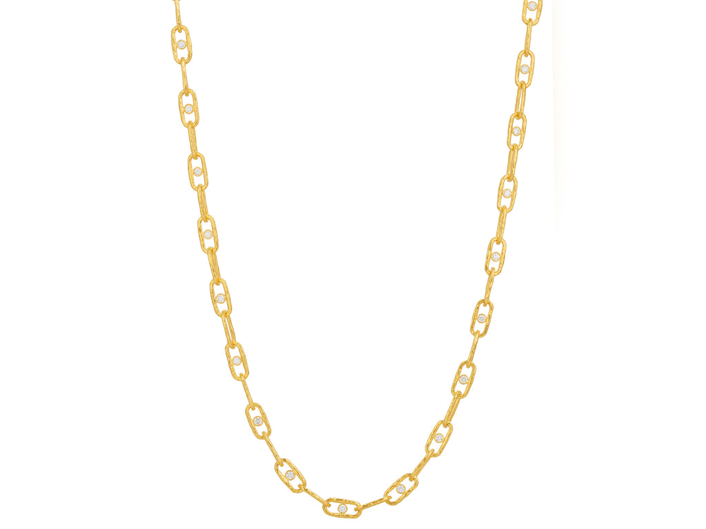 GURHAN, GURHAN Hoopla Gold Diamond Link Short Necklace, 12x4mm Oval Links with Center Stone