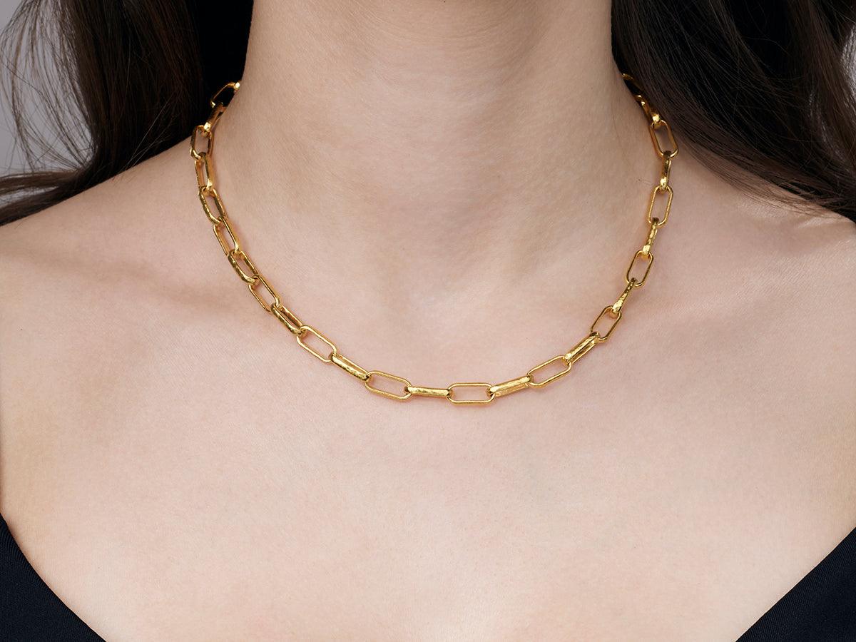 GURHAN Boucle Gold Link Long Necklace, Thin Crossed Strands