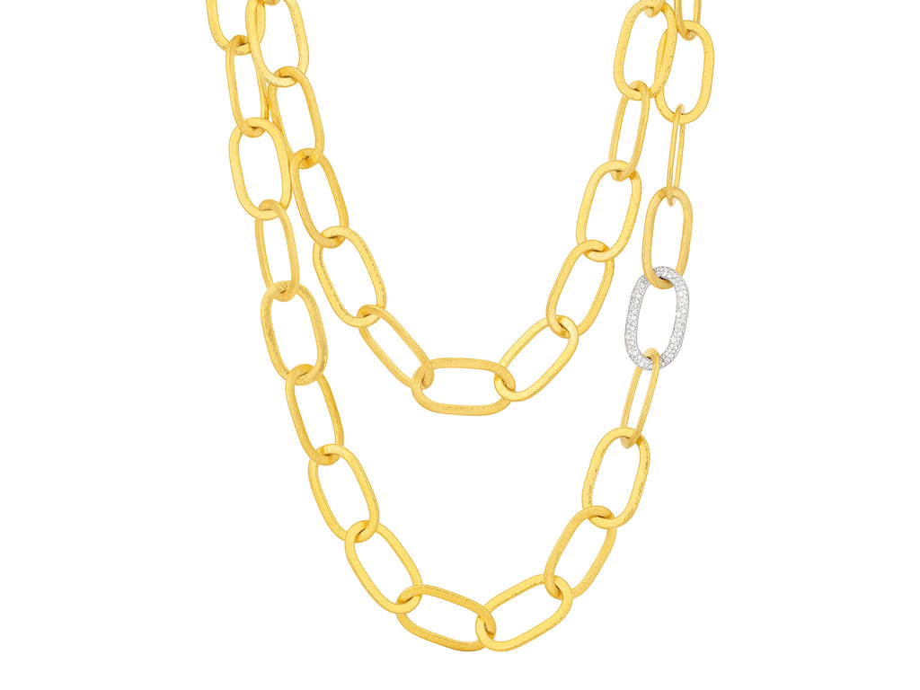 GURHAN, GURHAN Hoopla Gold Diamond Link Long Necklace, 25x12mm Flat Oval, Single Pave Link