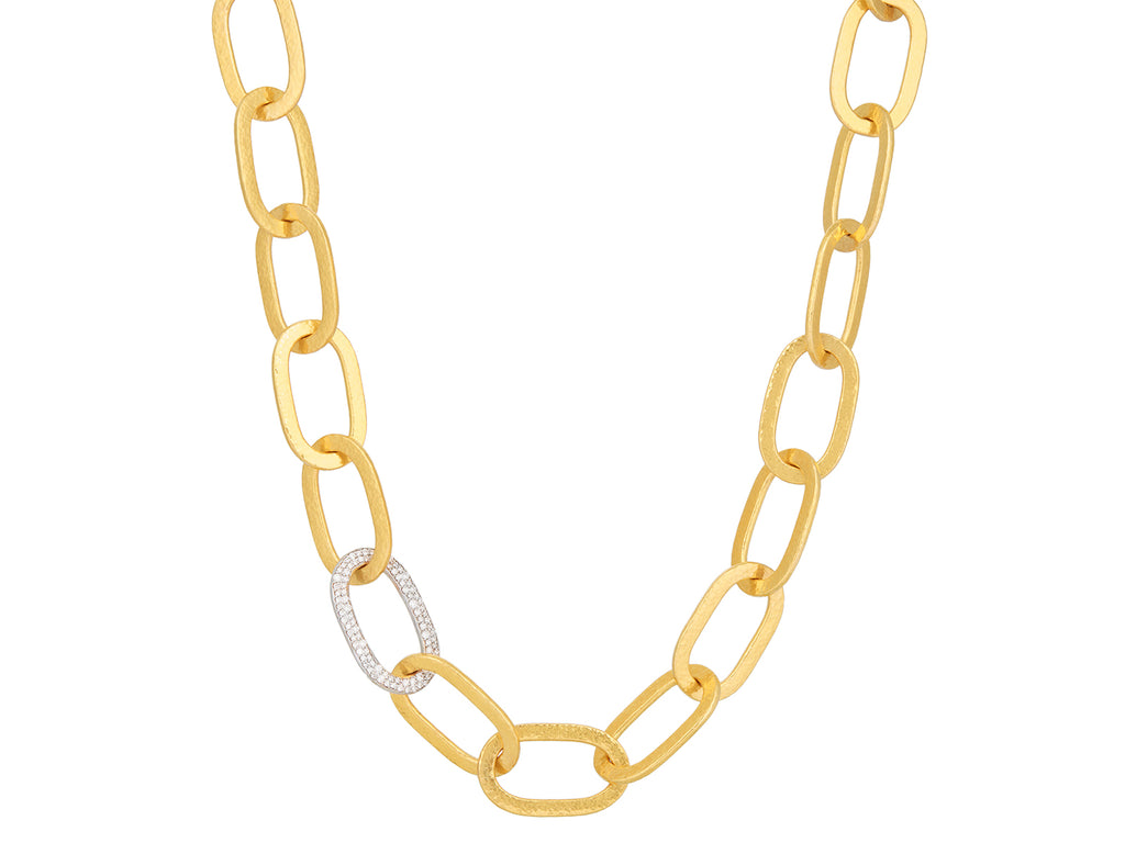 GURHAN, GURHAN Hoopla Gold Link Short Necklace, 25x12mm Flat Oval Links, Diamond Pave