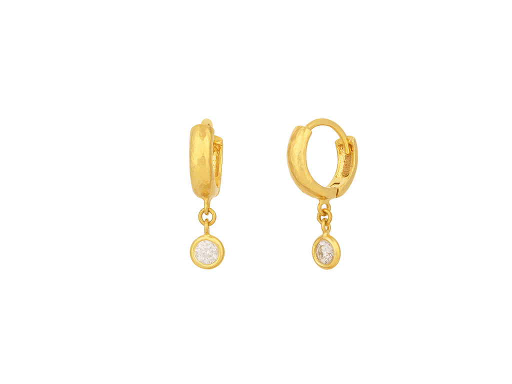 GURHAN, GURHAN Hoopla Gold Diamond Single Drop Earrings, 3mm Round on Huggie Hoop