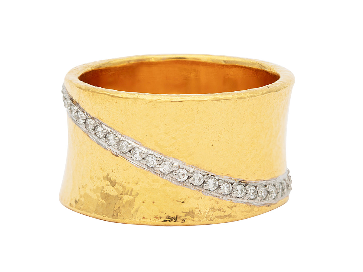 GURHAN, GURHAN Hoopla Gold Wide Band Ring, 12mm Concave, Diamond