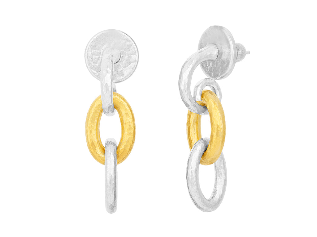 GURHAN, GURHAN Hoopla Sterling Silver Double Drop Earrings, Oval Links with Post Top, Gold Accents