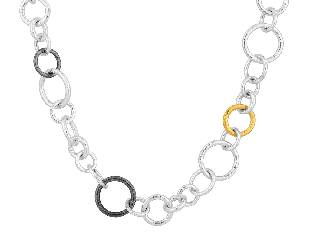 GURHAN, GURHAN Hoopla Sterling Silver Link Short Necklace, Mixed Round, Gold Accents