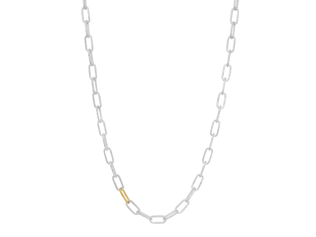 GURHAN, GURHAN Hoopla Sterling Silver Link Short Necklace, 7.5mm Oval Links, Gold Accents