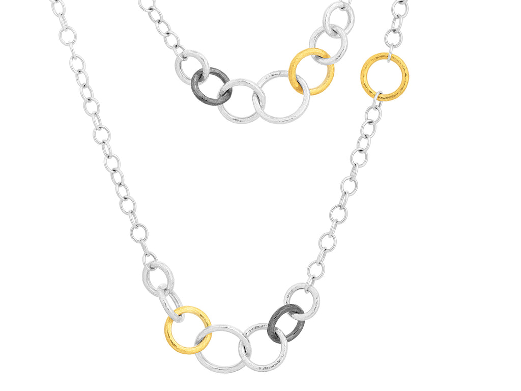 GURHAN, GURHAN Hoopla Sterling Silver Link Long Necklace, Mixed Round, Gold Accents