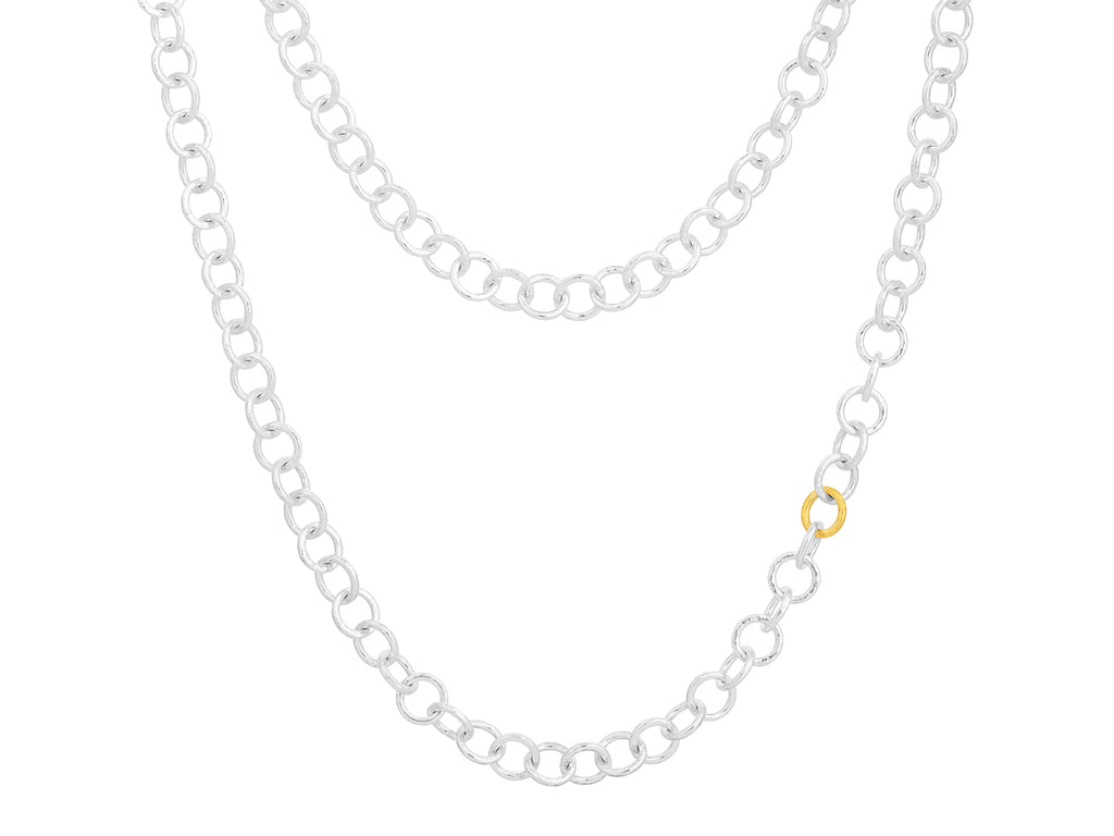 GURHAN, GURHAN Hoopla Sterling Silver Link Long Necklace, 39" Long, Gold Accents