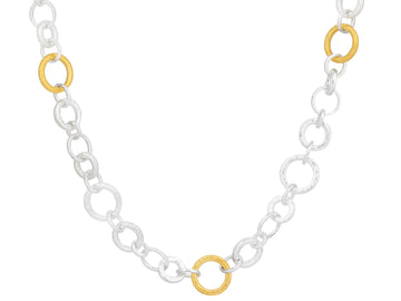 GURHAN, GURHAN Hoopla Sterling Silver Link Short Necklace, Mixed Round Chain, Gold Accents