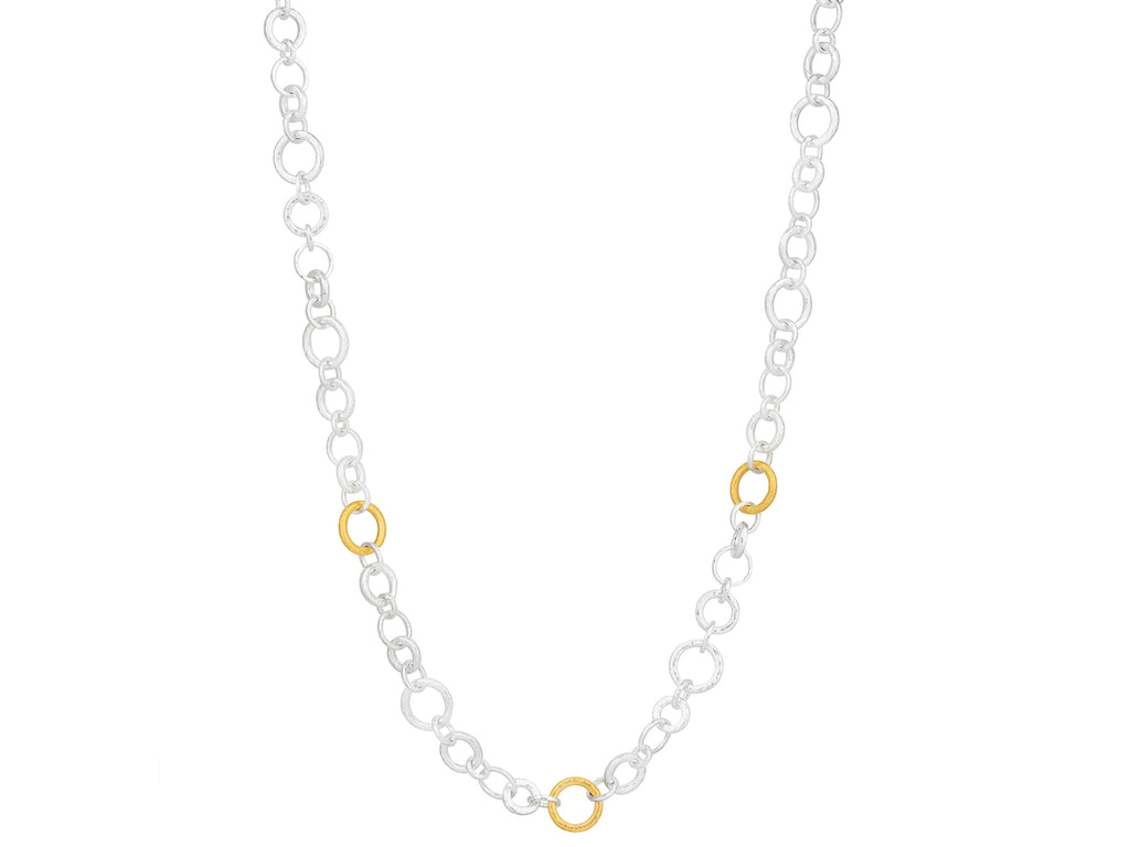 GURHAN, GURHAN Hoopla Sterling Silver Link Short Necklace, Mixed Round Chain, Gold Accents