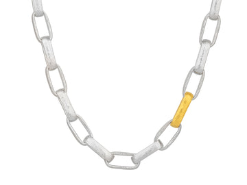 GURHAN, GURHAN Hoopla Sterling Silver Link Short Necklace, Oval Link Chain, Gold Accents