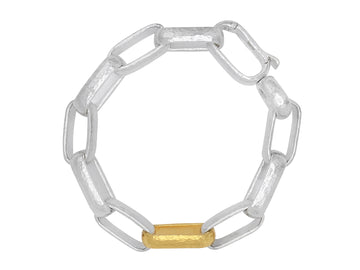 GURHAN, GURHAN Hoopla Sterling Silver Chain Link Bracelet, Thick Rectangle, Gold Accents