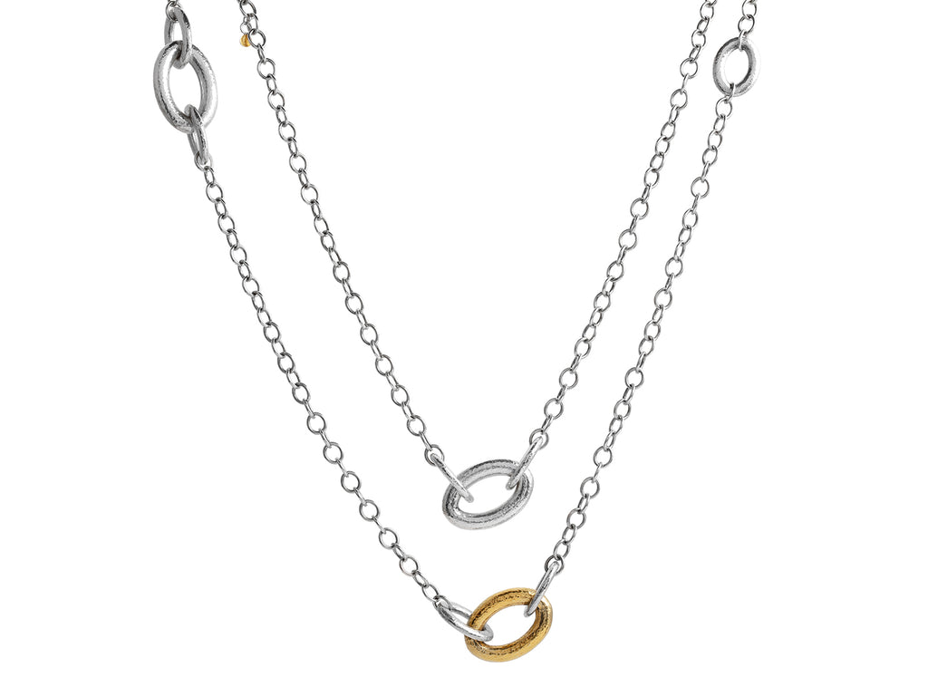 GURHAN, GURHAN Hoopla Sterling Silver Station Long Necklace, Chunky Oval Links on Chain, Gold Accents