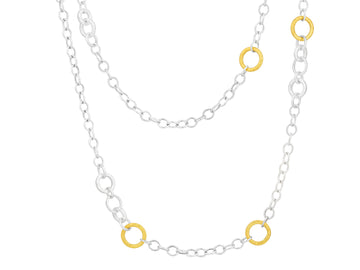 GURHAN, GURHAN Hoopla Sterling Silver Link Long Necklace, Mixed Round Chain, Gold Accents