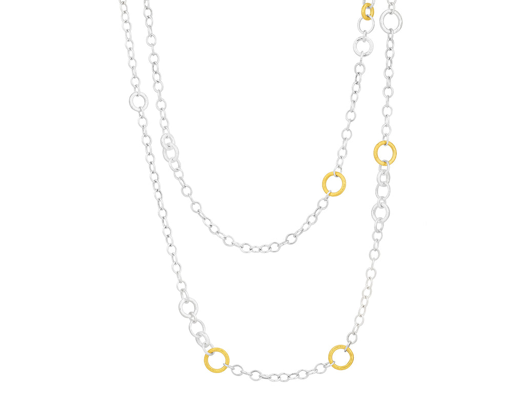 GURHAN, GURHAN Hoopla Sterling Silver Link Long Necklace, Mixed Round Chain, Gold Accents