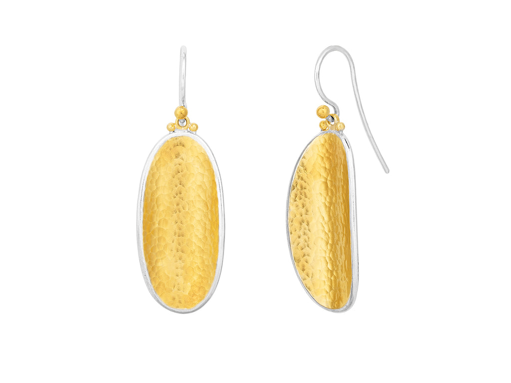 GURHAN, GURHAN Hourglass Sterling Silver Single Drop Earrings, Concave Oval on Wire Hook, Gold Accents