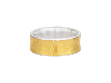 GURHAN, GURHAN Hourglass Sterling Silver Band Ring, Concave, Gold Accents