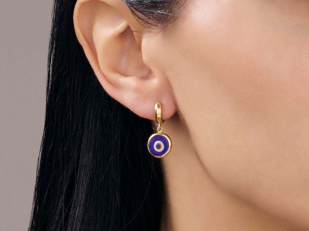 GURHAN, GURHAN JuJu Gold Evil Eye Single Drop Earrings, 10mm Round Stones on Huggie Hoop