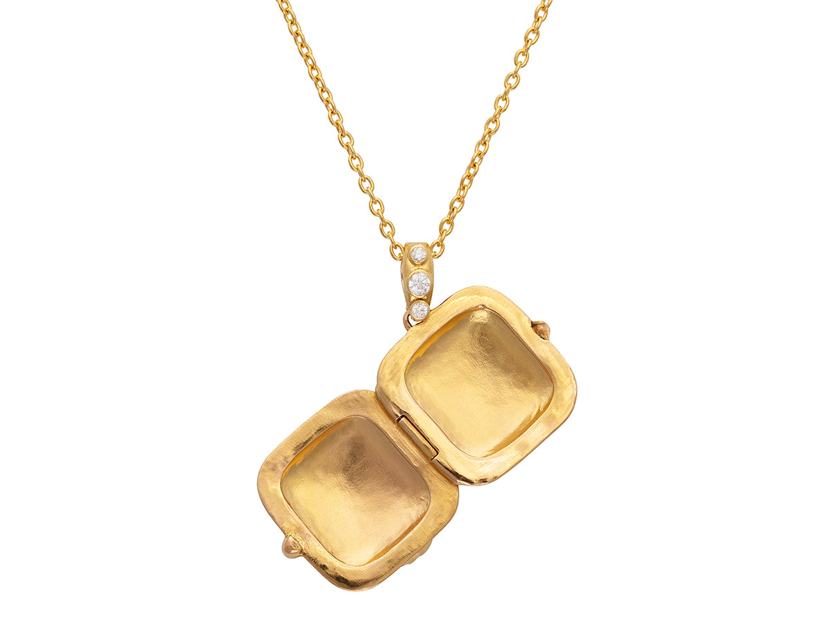 GURHAN, GURHAN Locket Gold Pendant Necklace, 24.5mm Square, Butterfly Motif, Tourmaline and Diamond