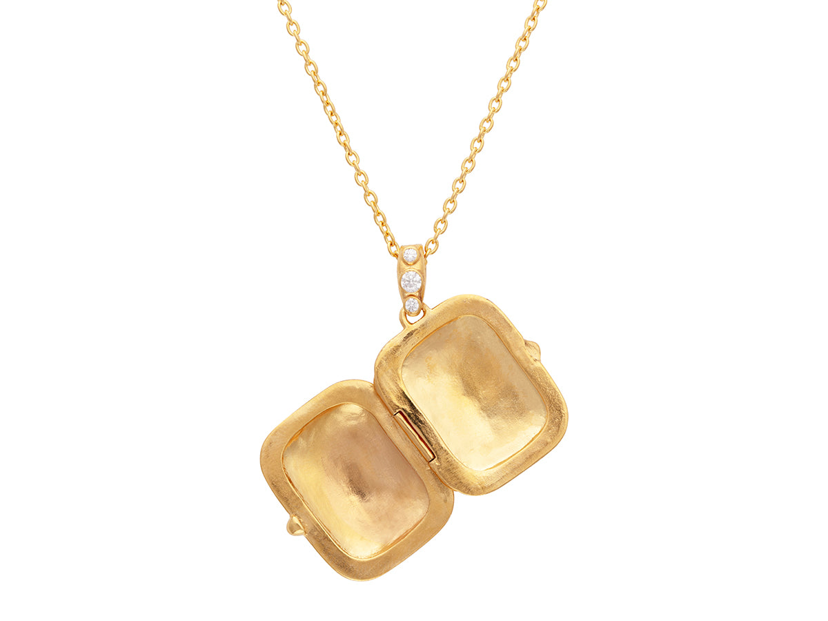 GURHAN, GURHAN Locket Gold Pendant Necklace, 23mm Wide Rectangle, Butterfly Motif, Tourmaline and Diamond