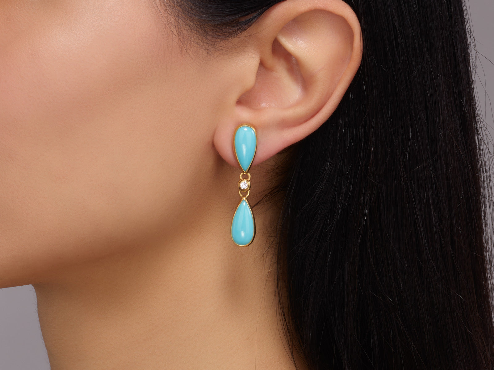 アクセサリー OHOTORO Tear Earrings GURHAN Rune Gold Turquoise Single Drop Earrings, Double