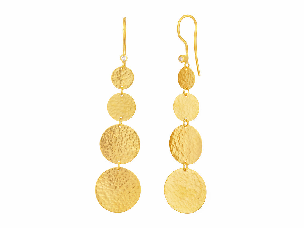 GURHAN, GURHAN Lush Gold Long Drop Earrings, Graduated Flakes on Wire Hook