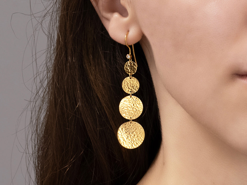 GURHAN, GURHAN Lush Gold Long Drop Earrings, Graduated Flakes on Wire Hook