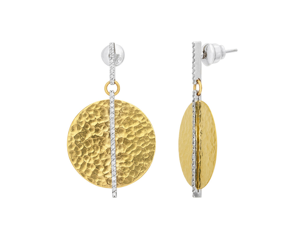 GURHAN, GURHAN Lush Gold Diamond Pave Single Drop Earrings, 22mm Round on Post Top