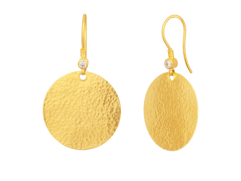 GURHAN, GURHAN Lush Gold Single Drop Earrings, 25mm Round Flake on Wire Hook