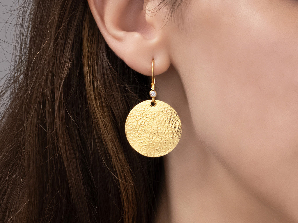 GURHAN, GURHAN Lush Gold Single Drop Earrings, 25mm Round Flake on Wire Hook