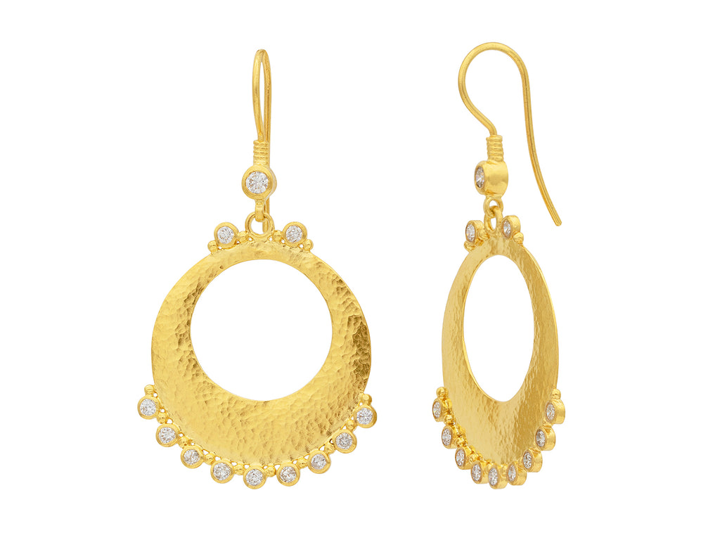 GURHAN, GURHAN Lush Gold Diamond Single Drop Earrings, Large Open Center Flake on Wire Hook