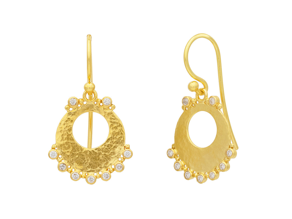 GURHAN, GURHAN Lush Gold Diamond Single Drop Earrings, Small Open Center Flake on Wire Hook