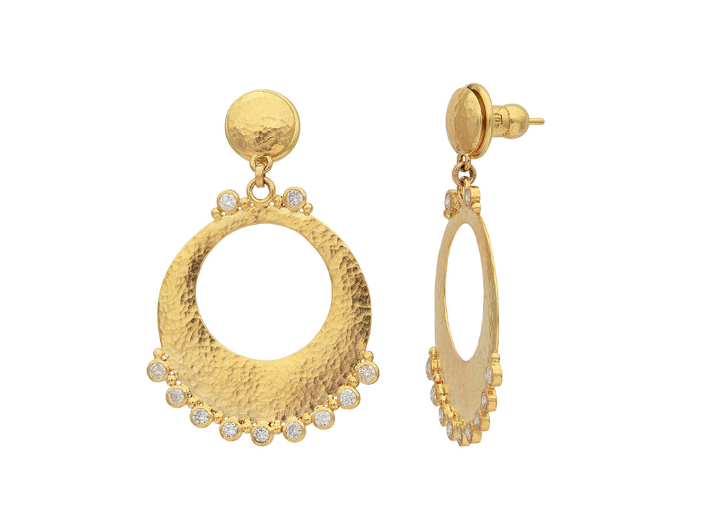 GURHAN, GURHAN Lush Gold Diamond Single Drop Earrings, Open Round Flake, Post Top