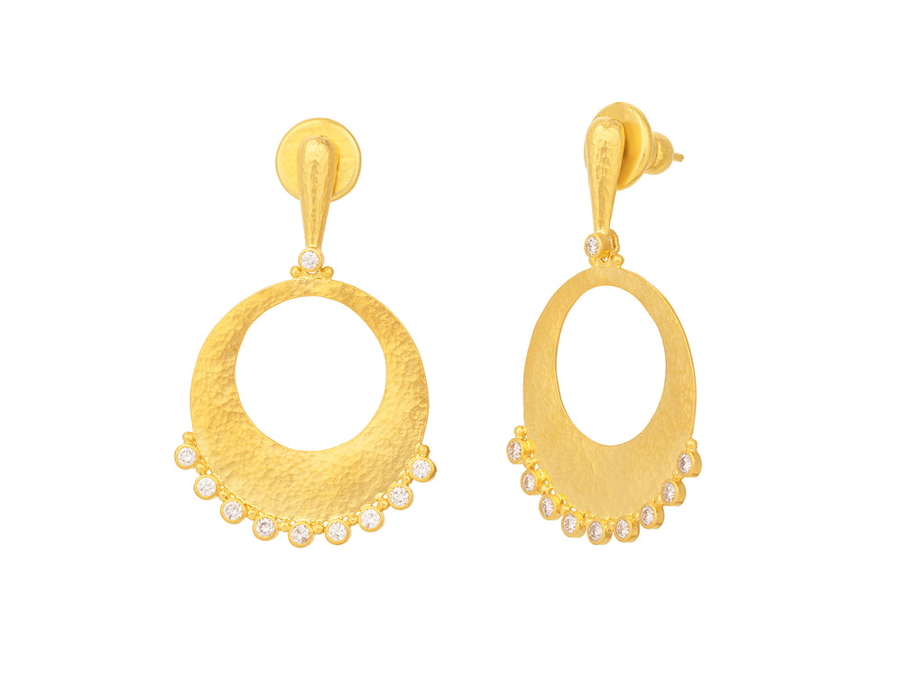 GURHAN, GURHAN Lush Gold Diamond Single Drop Earrings, Large Open Center Flake on Post Top