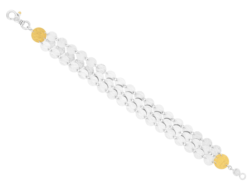 GURHAN, GURHAN Lush Sterling Silver All Around Multi-Strand Bracelet, Small Round Flakes, Gold Accents