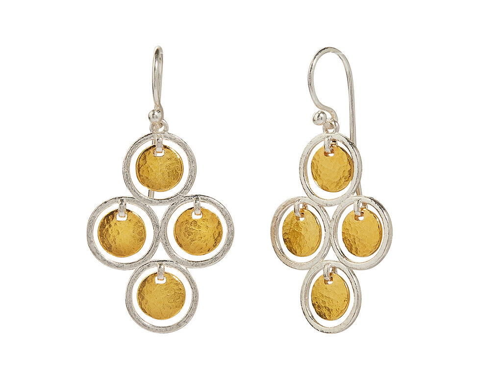 GURHAN, GURHAN Lush Sterling Silver Chandelier Drop Earrings, 7mm Round Flakes, Gold Accents