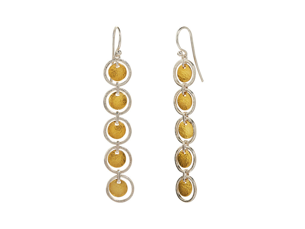 GURHAN, GURHAN Lush Sterling Silver Long Drop Earrings, 7mm Round Flakes, Gold Accents